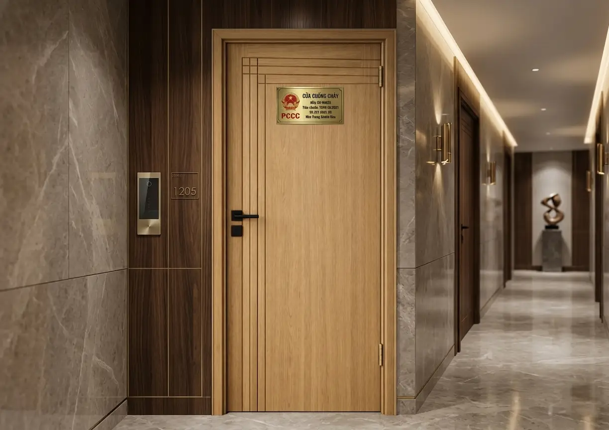 Mẫu cửa gỗ công nghiệp chống cháy phủ Laminate sang trọng