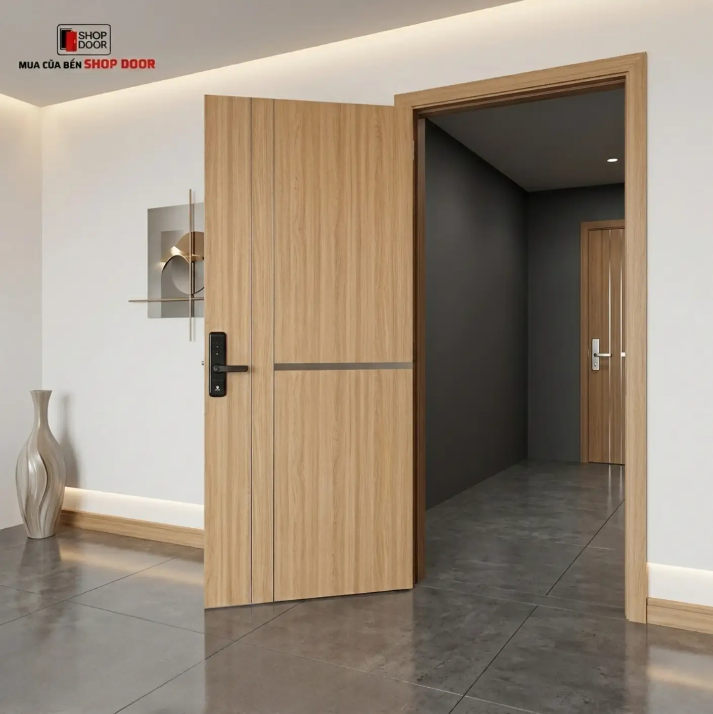 Mẫu cửa gỗ nhựa composite phủ film vân gỗ hiện đại tại TPHCM