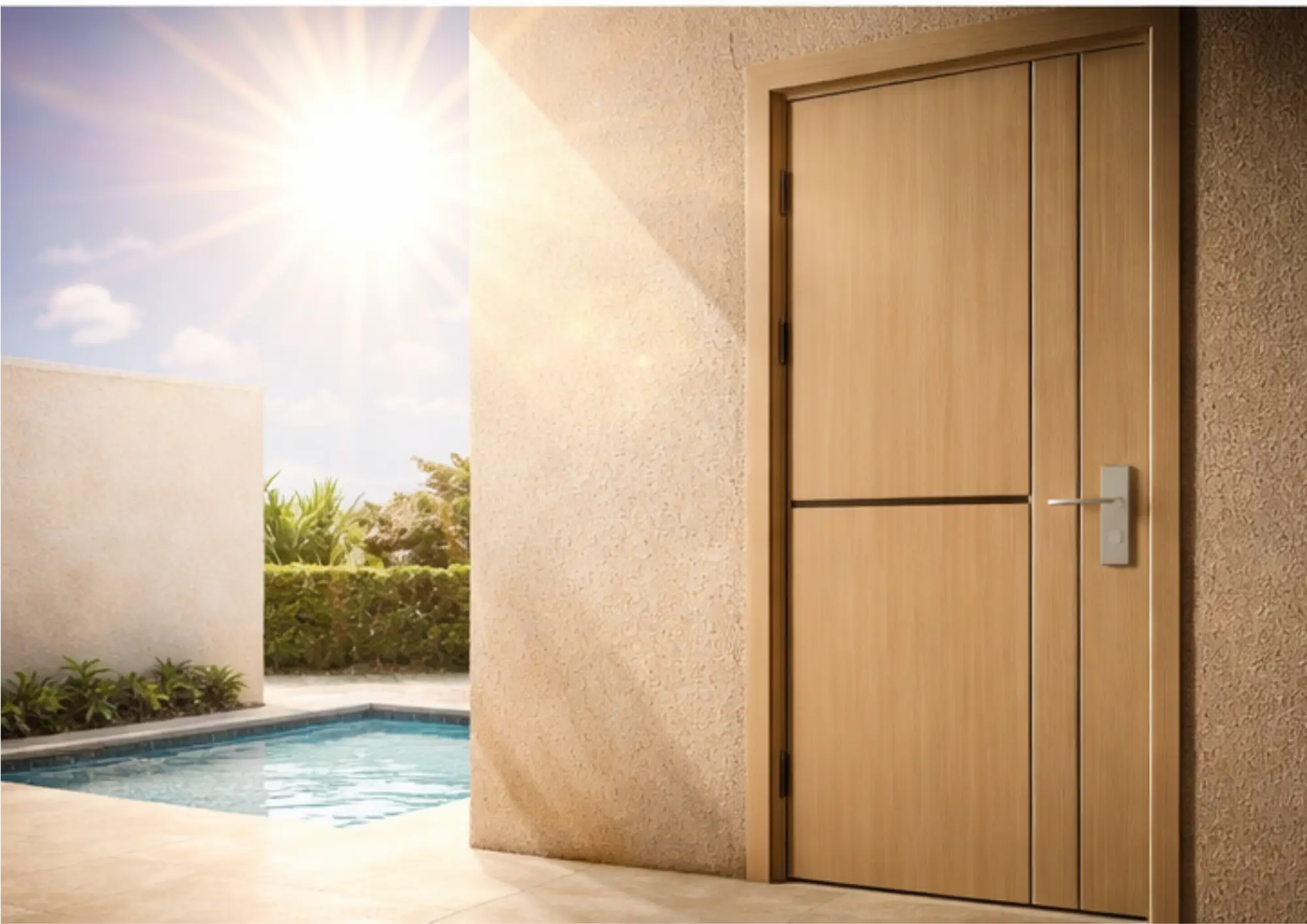 Mẫu cửa nhựa composite vân gỗ mộc mạc cho homestay ngoại ô