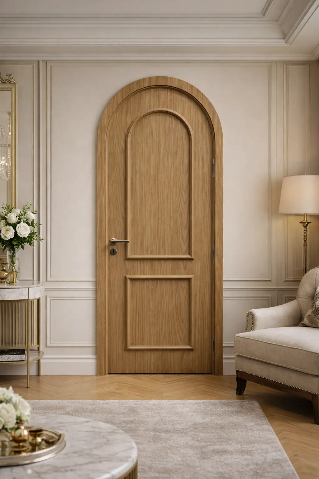 Mẫu cửa nhựa gỗ composite uốn vòm nghệ thuật sang trọng tại trung tâm Sài Gòn