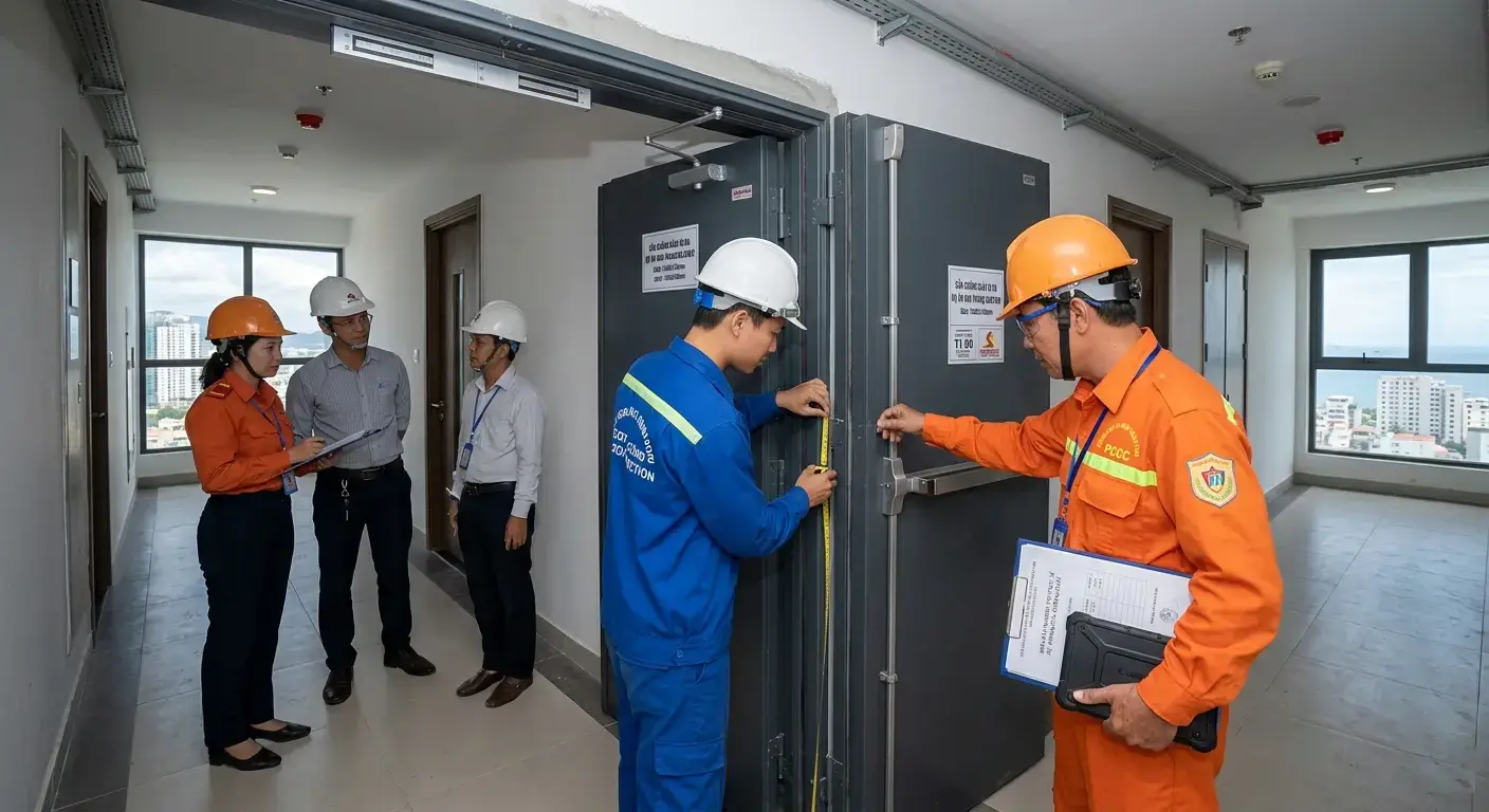 Nghiệm thu thực tế hệ thống cửa chống cháy tại dự án chung cư Nha Trang