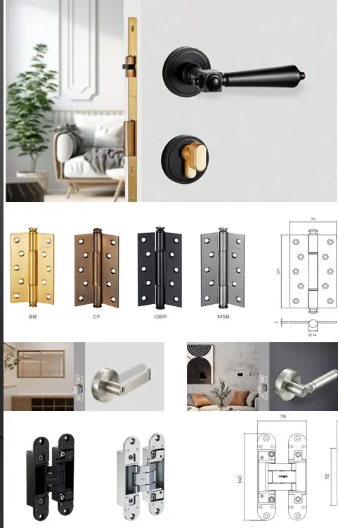 Phụ kiện bản lề inox và khóa cửa nhựa giả gỗ được bảo hành chính hãng