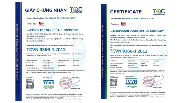 Chứng nhận TCVN 9366-1:2012 của Shopdoor