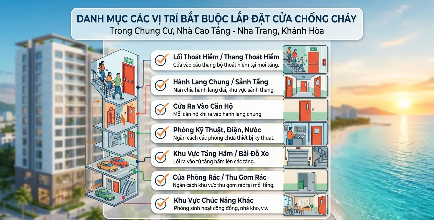 Checklist các vị trí bắt buộc lắp đặt cửa chống cháy trong chung cư Nha Trang