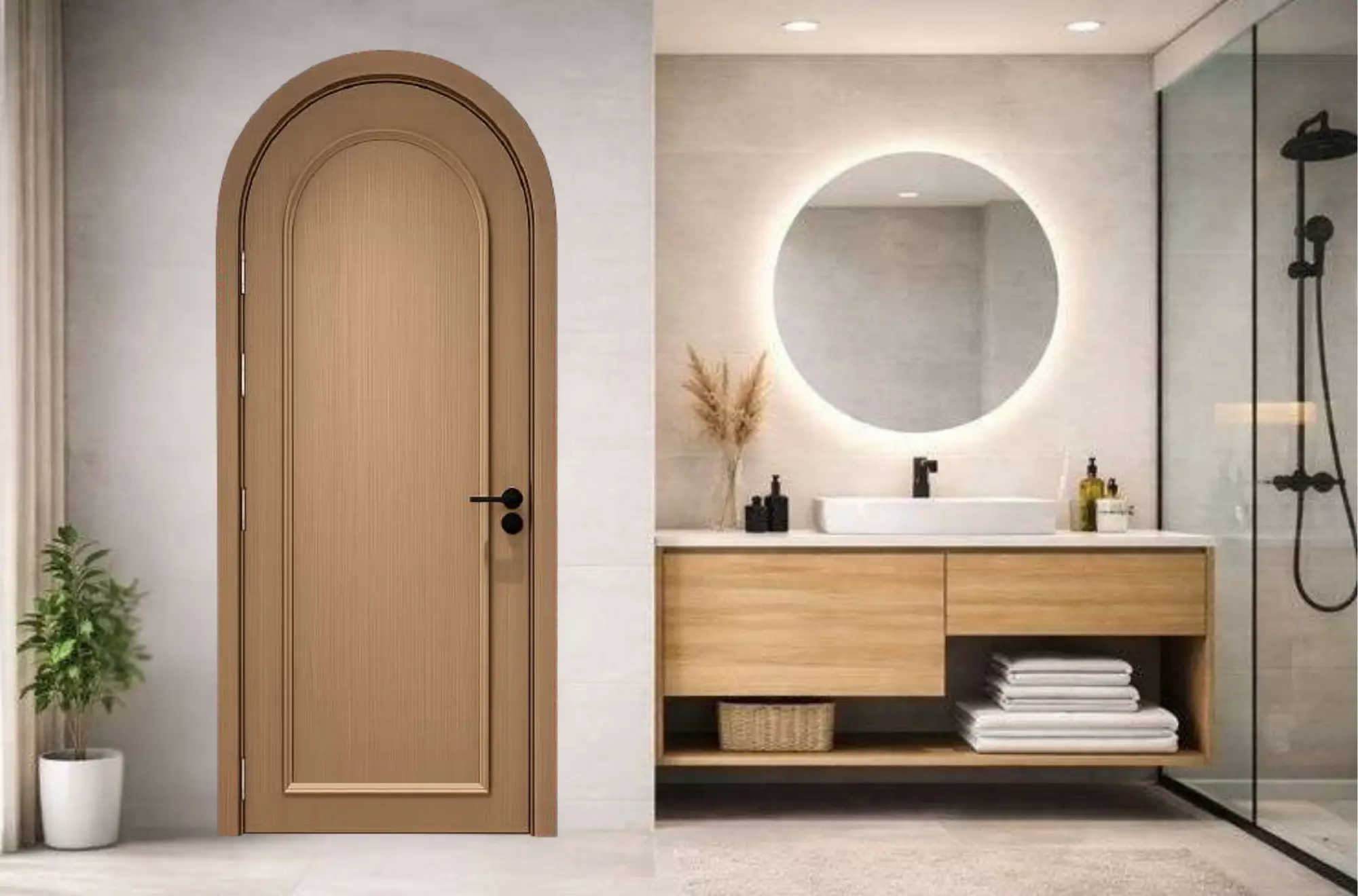 Cửa vòm nhựa giả gỗ composite đường vân sang trọng