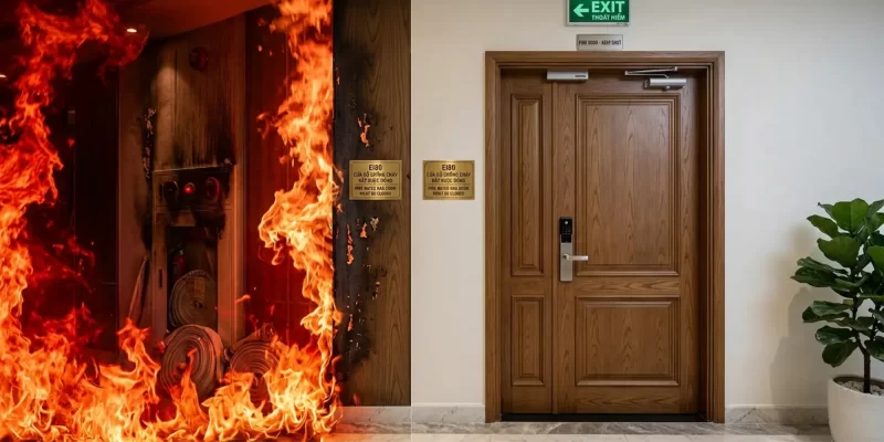 Khả năng cách nhiệt và ngăn cháy thực tế của cửa gỗ chống cháy EI90 Shopdoor