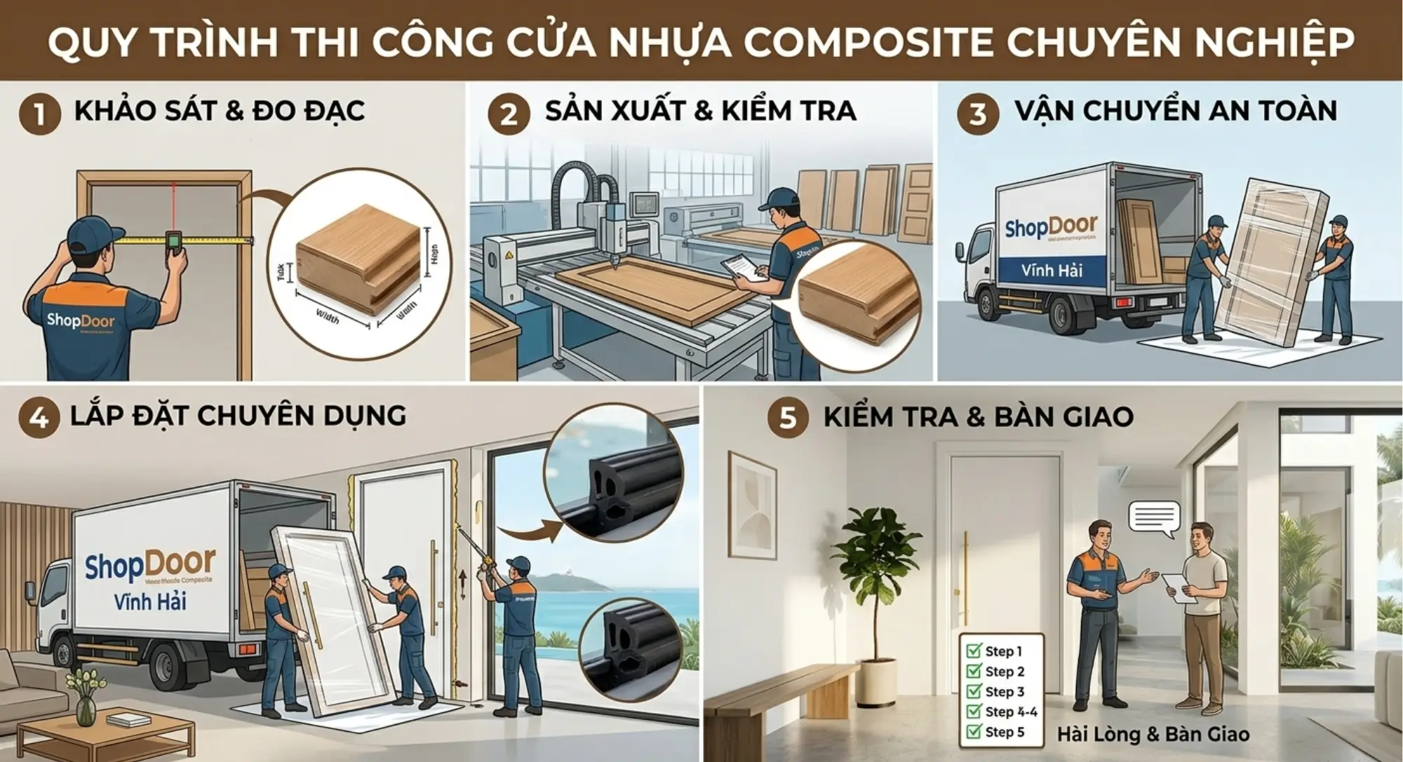Quy trình thi công cửa nhựa composite 5 bước chuyên nghiệp