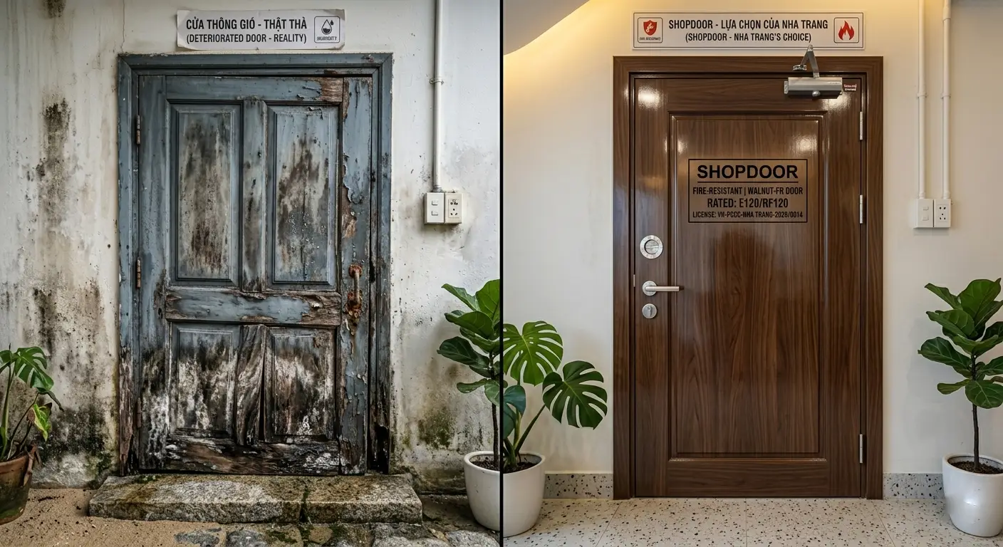 So sánh độ bền cửa gỗ chống cháy và cửa gỗ tự nhiên khi ở gần biển