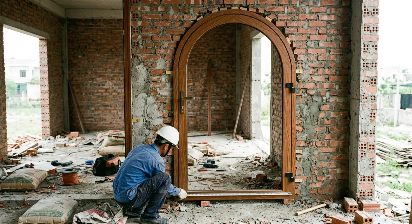 Thi công lắp ráp cửa vòm nhựa composite tại Vĩnh Hiệp